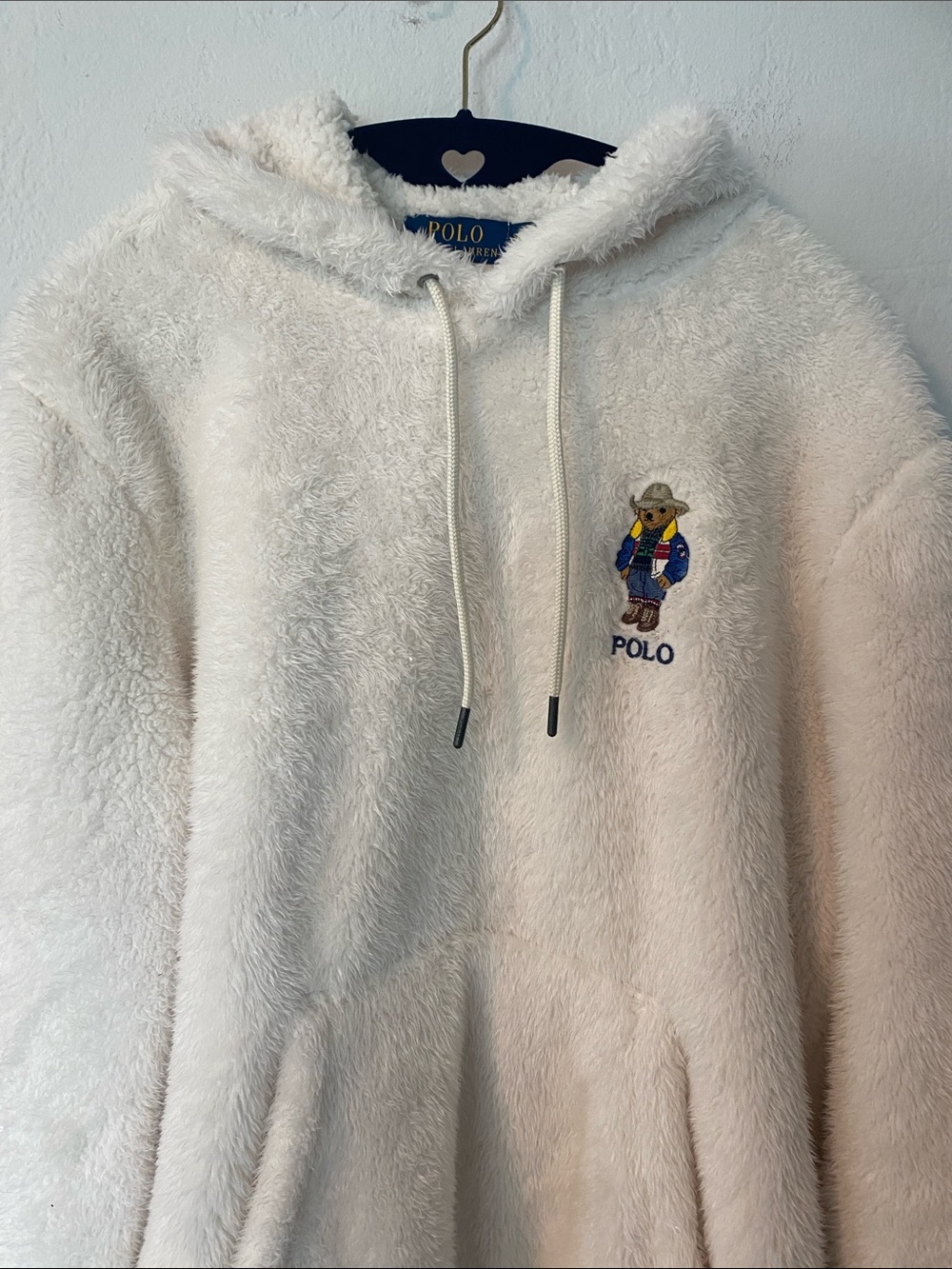 Polo Ralph Lauren Cowboy Bear Cream High Pile Fleece Pullover Hoodie